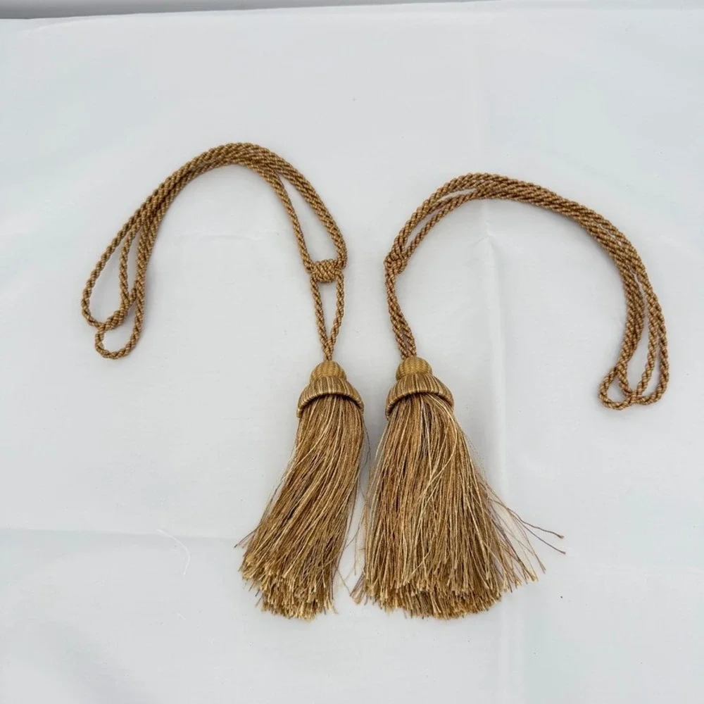 Curtain Tieback Tassels Gold Twisted Cord Fringe Set‎ of 2 Victorian Home Decor